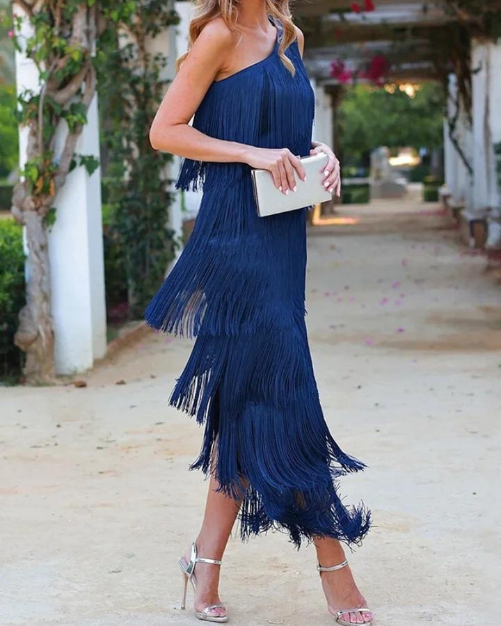 Sophisticated women's dropped shoulder long dress, an elegant & comfortable choice for any event.