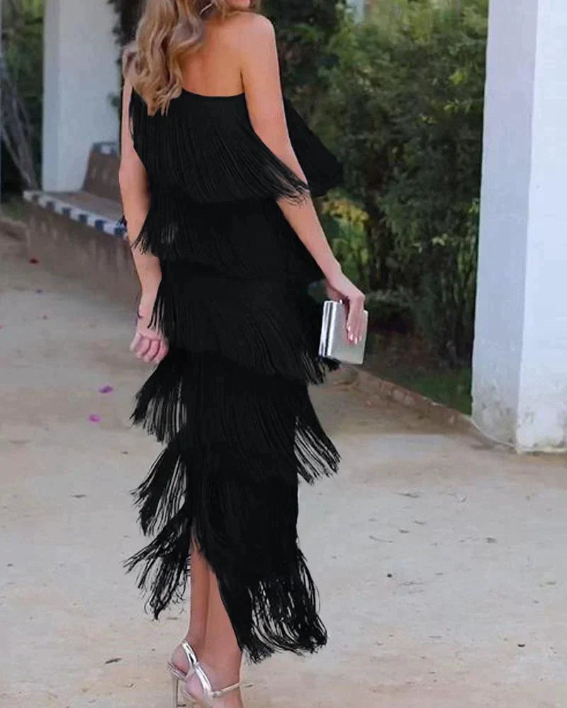 Graceful women's dropped shoulder long dress, a comfortable & versatile option for formal or evening events.