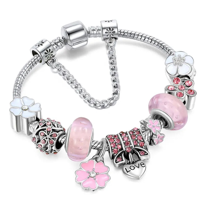 Adjustable electroplated love charm bracelet for women. Stylish alloy jewelry, a perfect fashion accessory or gift.