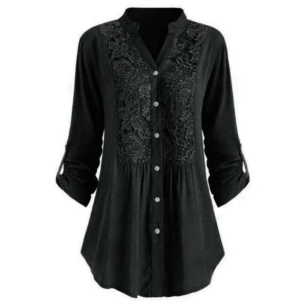 Elegant women's embroidered lace blouse with intricate detailing, perfect for formal or casual wear.