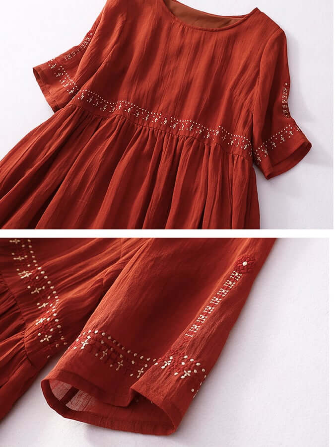 Effortlessly stylish women's comfort dress, loose-fit with elegant embroidery for spring/summer.