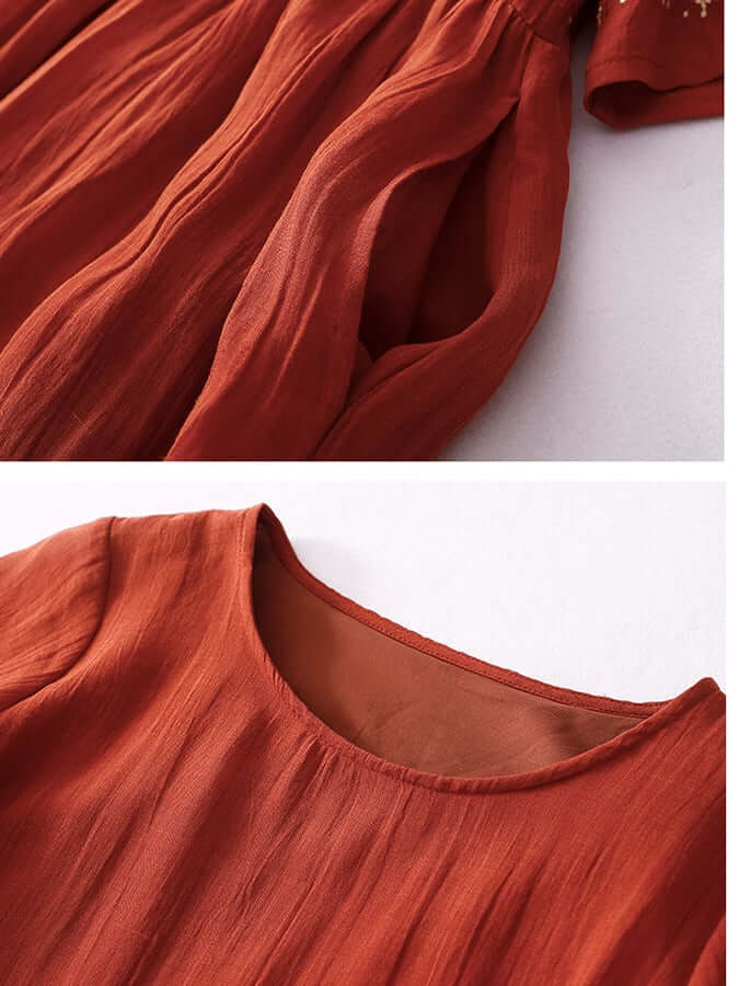 Beautifully embroidered women's loose dress, offering relaxed fit and elegant boho chic style.