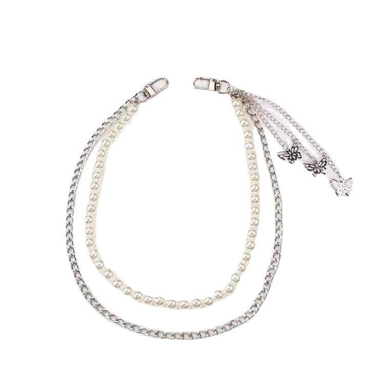 Exquisite women's accessory: pearl & chain belt featuring a beautiful butterfly pendant, perfect for adding elegance.