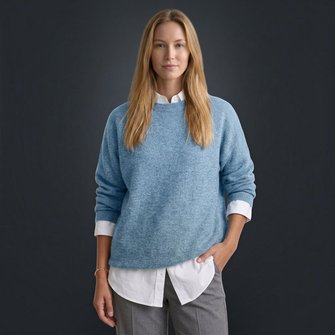 Versatile women's long sleeve knit pullover sweater, ideal for casual everyday wear in fall & winter.