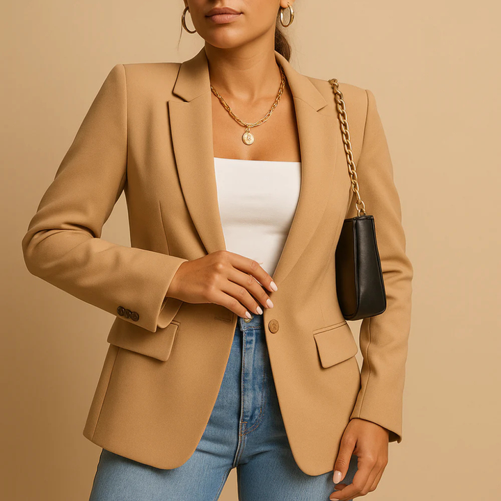 Stylish women's fitted blazer, tailored for a flattering silhouette. Modern professional and casual jacket.