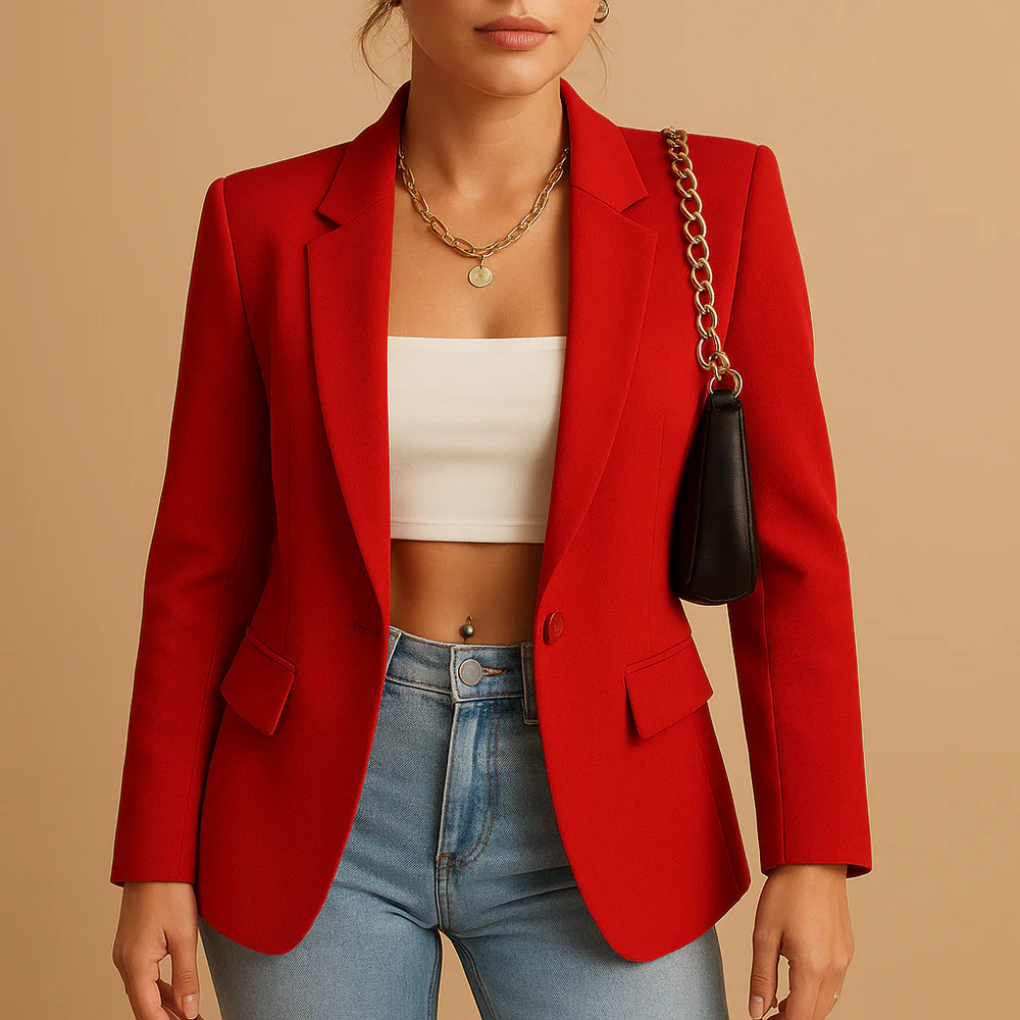 Chic women's fitted blazer, ideal for all-season layering. Elegant outerwear for a polished look.