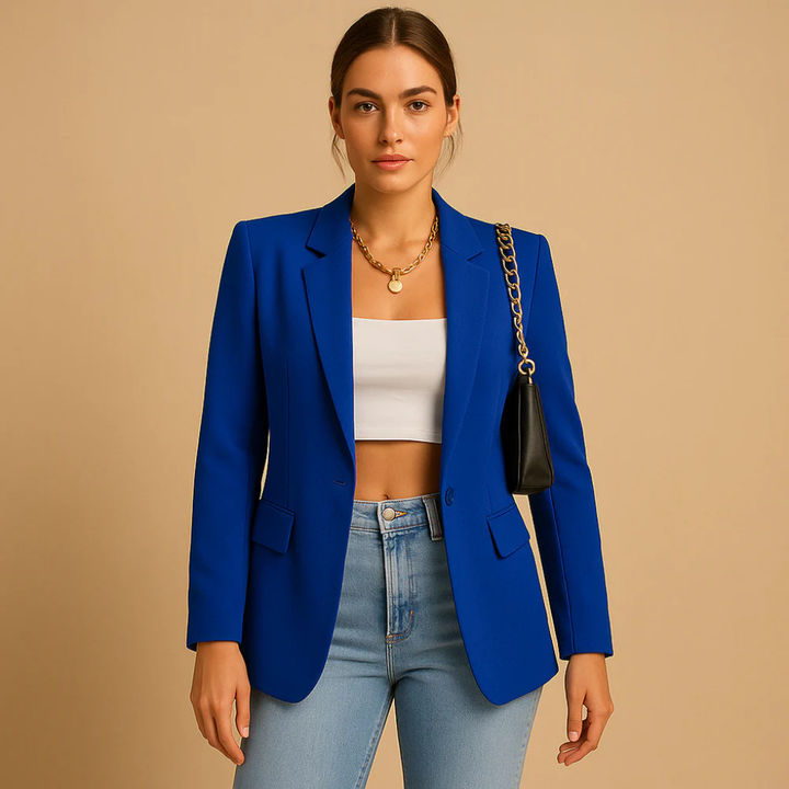 Sophisticated women's fitted blazer, enhancing any office or casual ensemble. Professional fashion.