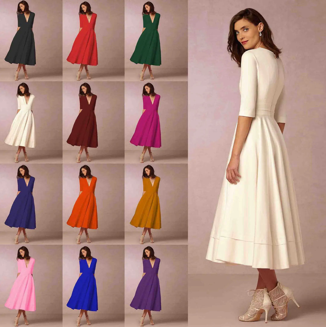 Side view of a women's fitted midi dress, highlighting its elegant silhouette for summer and event wear.