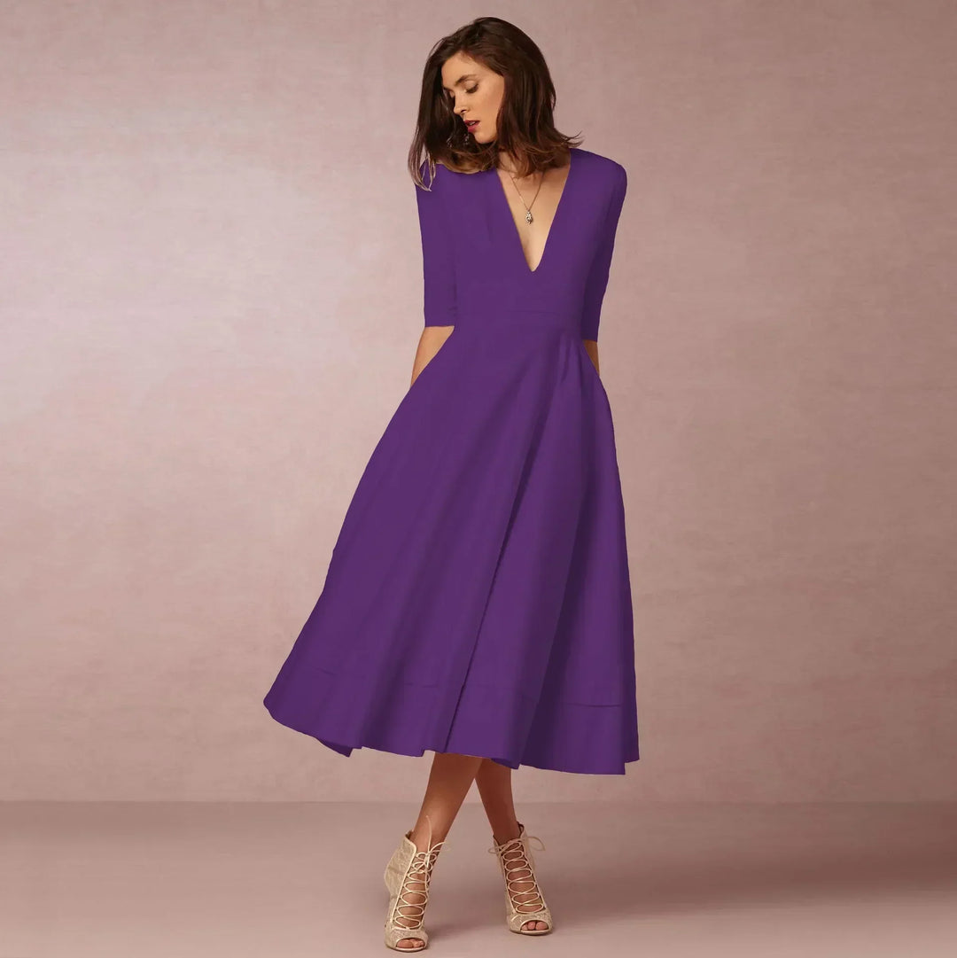 Vibrant blue fitted midi dress for women, a comfortable yet elegant choice for summer fashion & daily wear.