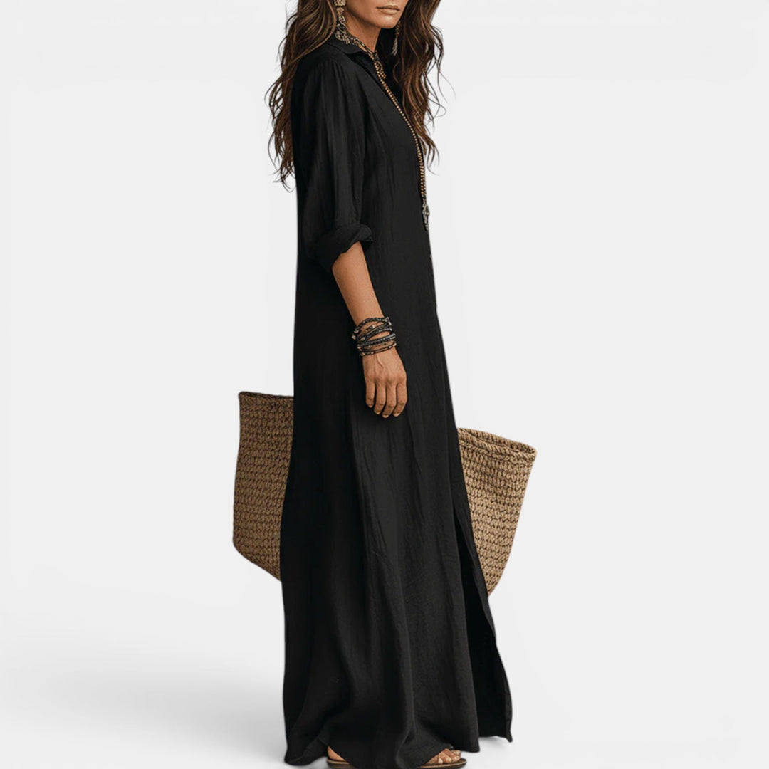 Women's elegant V-neck maxi dress, a comfortable and stylish long summer cocktail dress for any occasion.