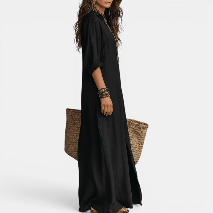 Women's elegant V-neck maxi dress, a comfortable and stylish long summer cocktail dress for any occasion.