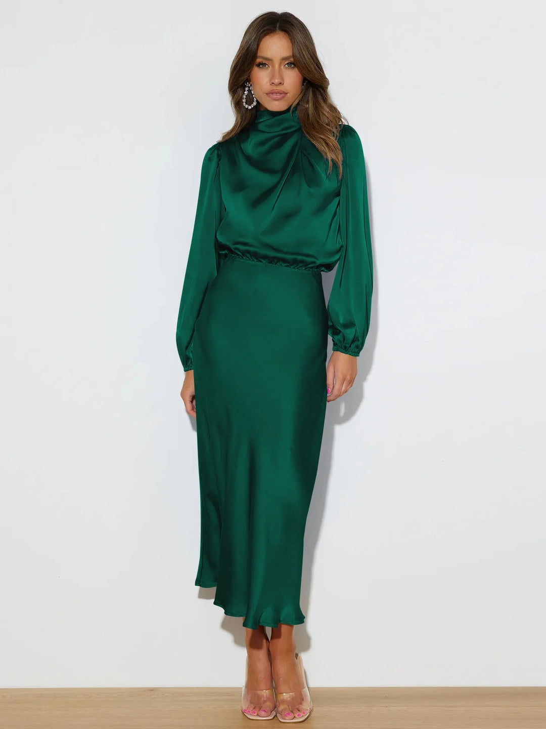 Chic sleeveless A-line formal gown for women, floor-length, ideal for elegant evening events.