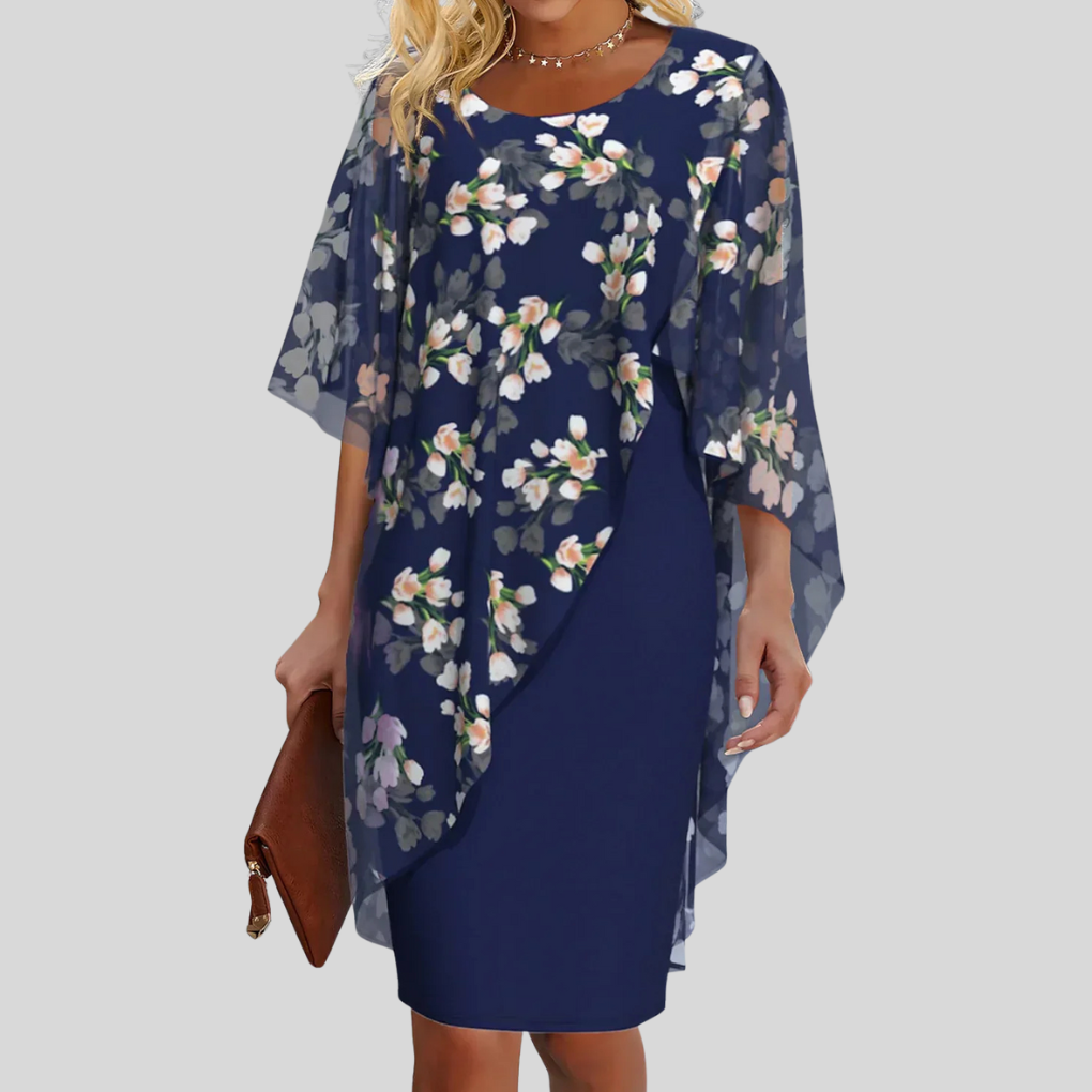 Elegant women's floral A-line midi dress, perfect for summer parties, wedding guests, or special occasions.