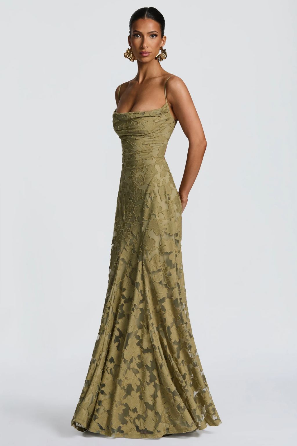 Wedding guest floral brocade maxi dress, a beautiful and formal women's gown.