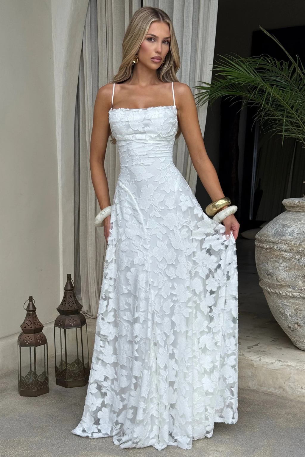 Women's elegant floral brocade maxi dress, perfect for formal and special events.