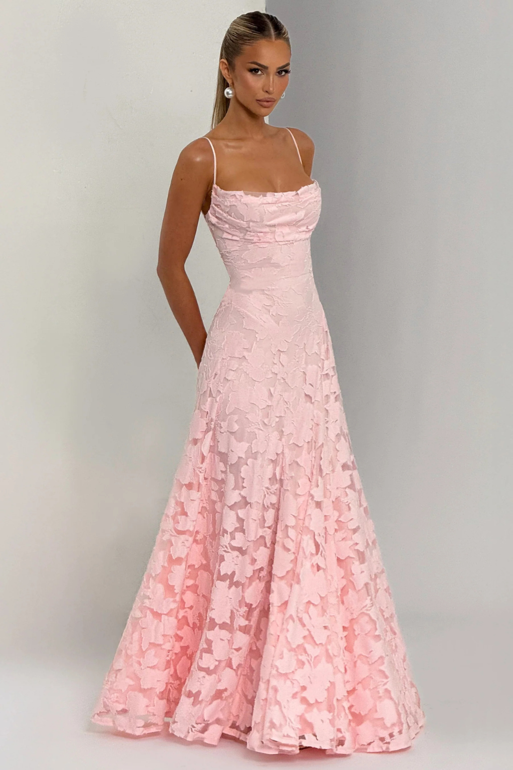 Stunning floral brocade maxi gown, an elegant women's dress for special occasions.