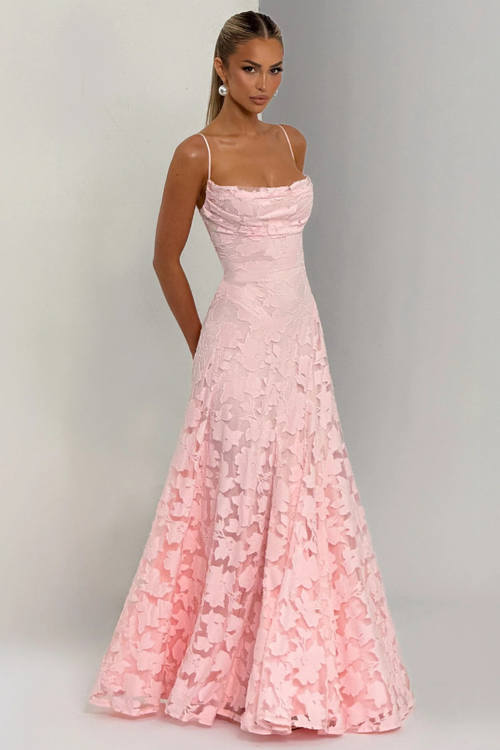 Stunning floral brocade maxi gown, an elegant women's dress for special occasions.