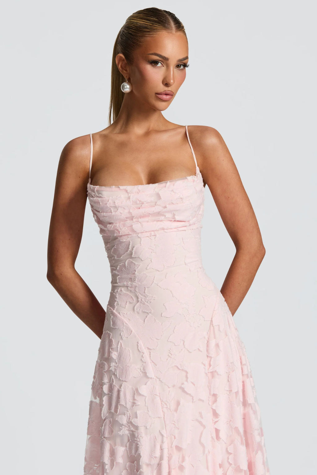 Formal floral brocade maxi dress for women, perfect for sophisticated parties.