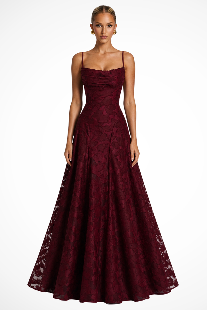 Women's elegant floral brocade long dress, perfect for sophisticated parties.