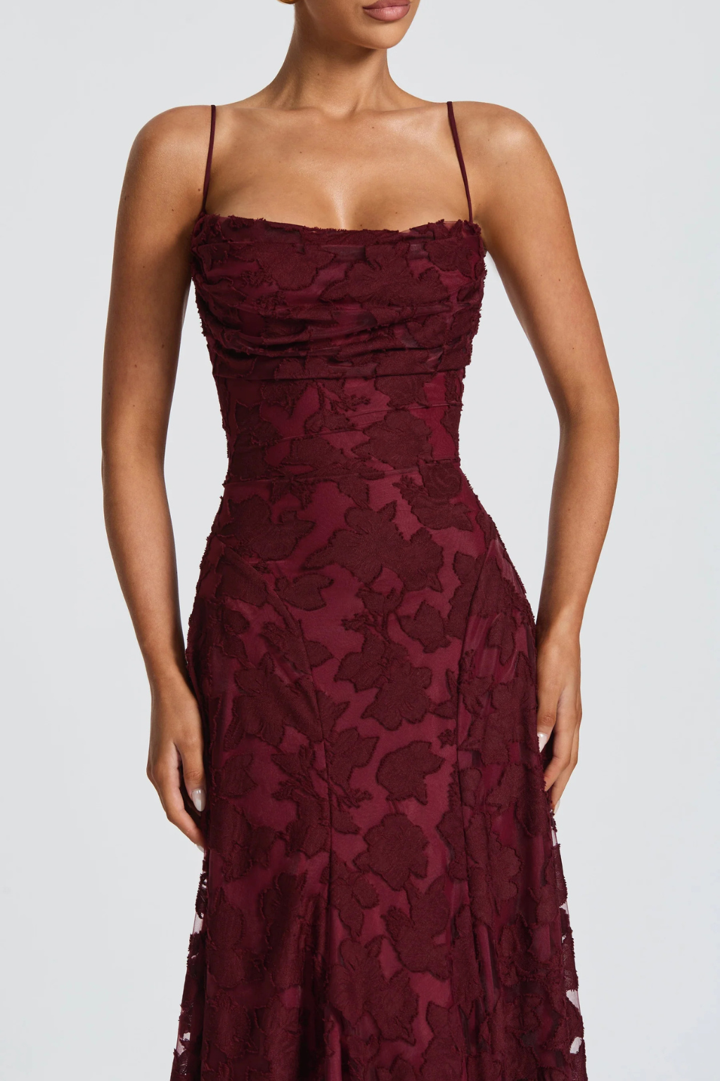 Sophisticated women's long brocade dress, perfect as a formal party dress.