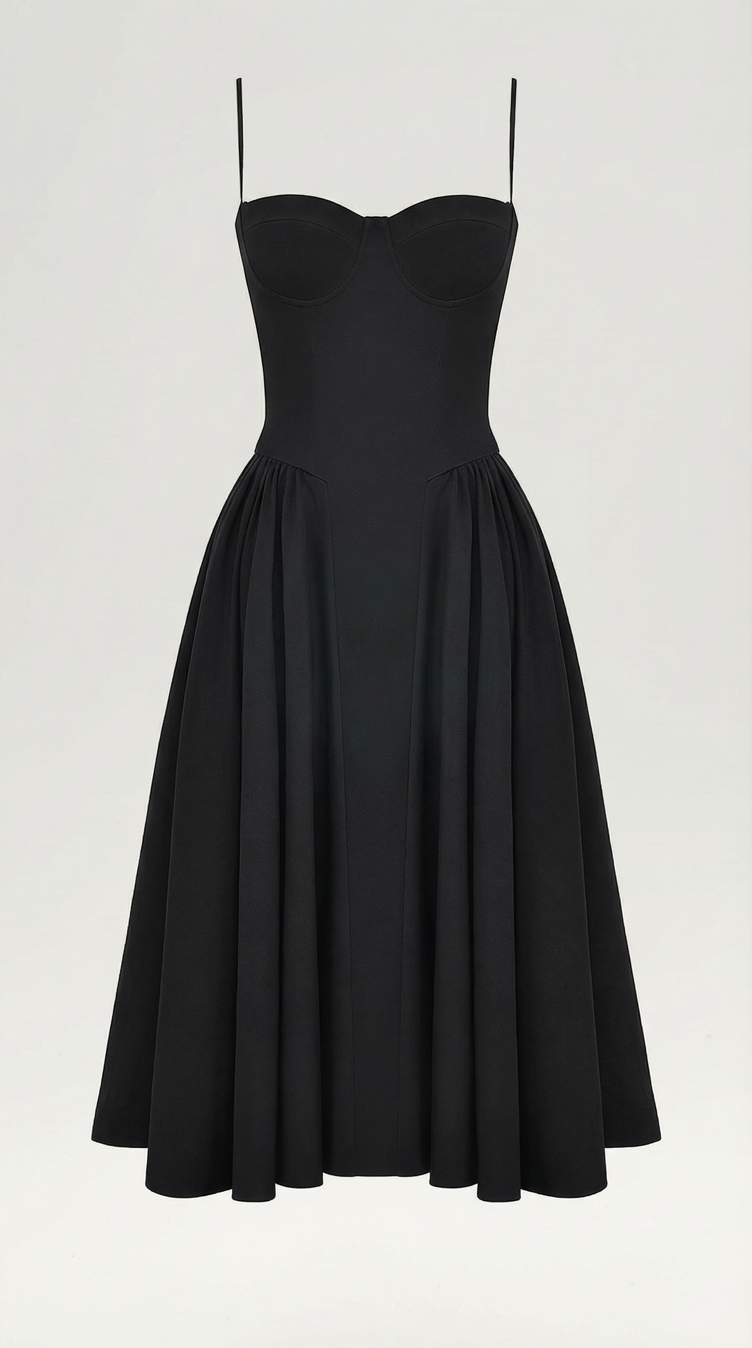 Spring/Summer women's floral midi dress with corset detailing and sweetheart neckline.