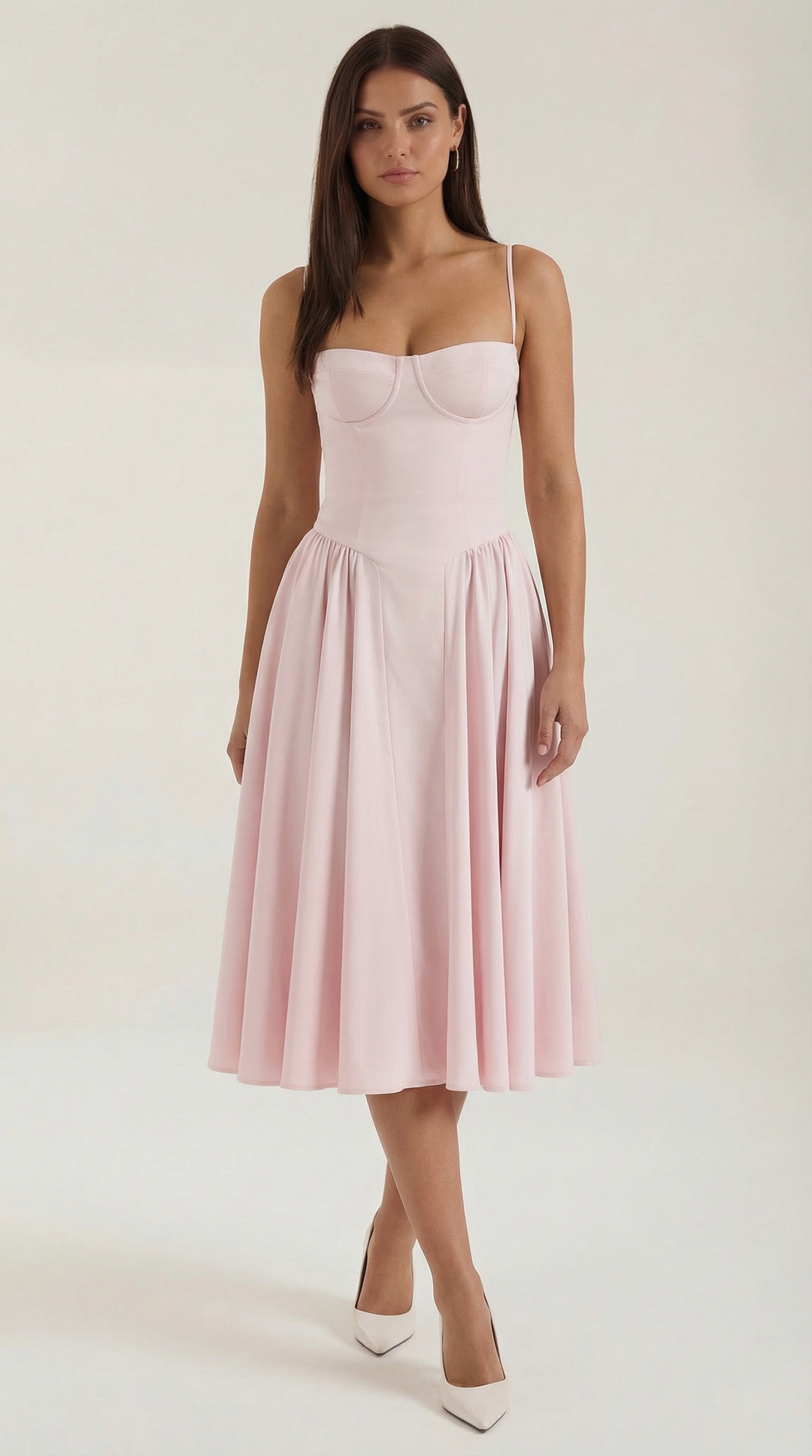 Women's elegant summer dress: a floral print corset midi with a flattering sweetheart neck.