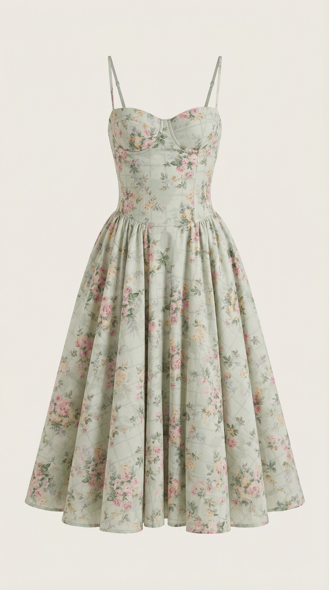 Women's summer floral midi dress, a chic corset style with elegant sweetheart neckline.