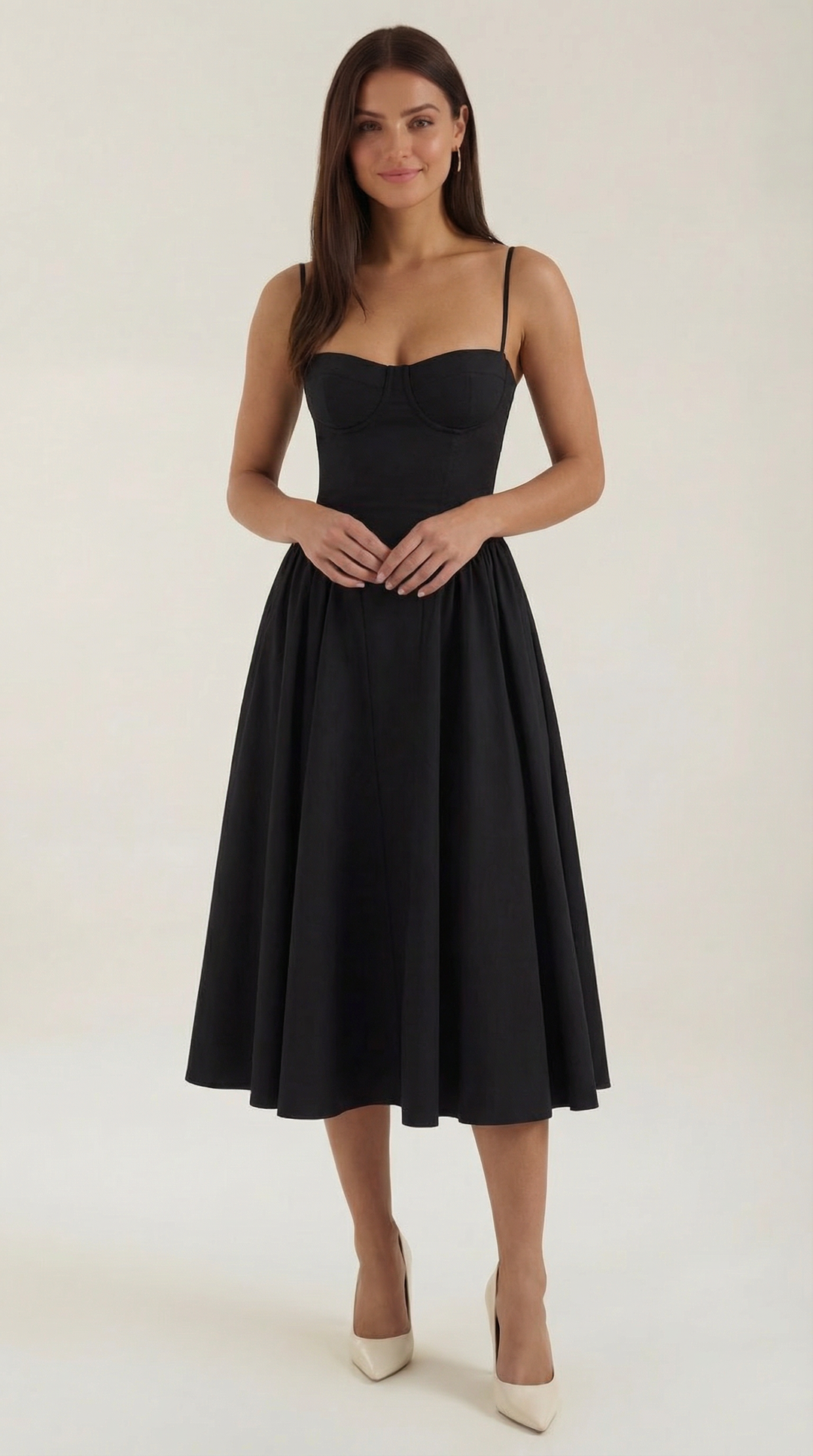 Party-ready women's floral corset midi dress, ideal for elegant summer events & spring fashion.