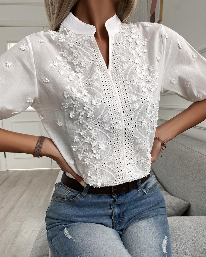 Chic ladies' long sleeve floral embroidered top, perfect for office wear or stylish casual outings.