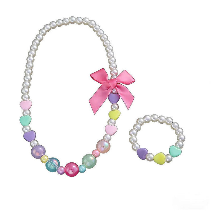 Elegant floral jewelry set in a gift box for women, pastel pearl necklace & bracelet. Perfect present.