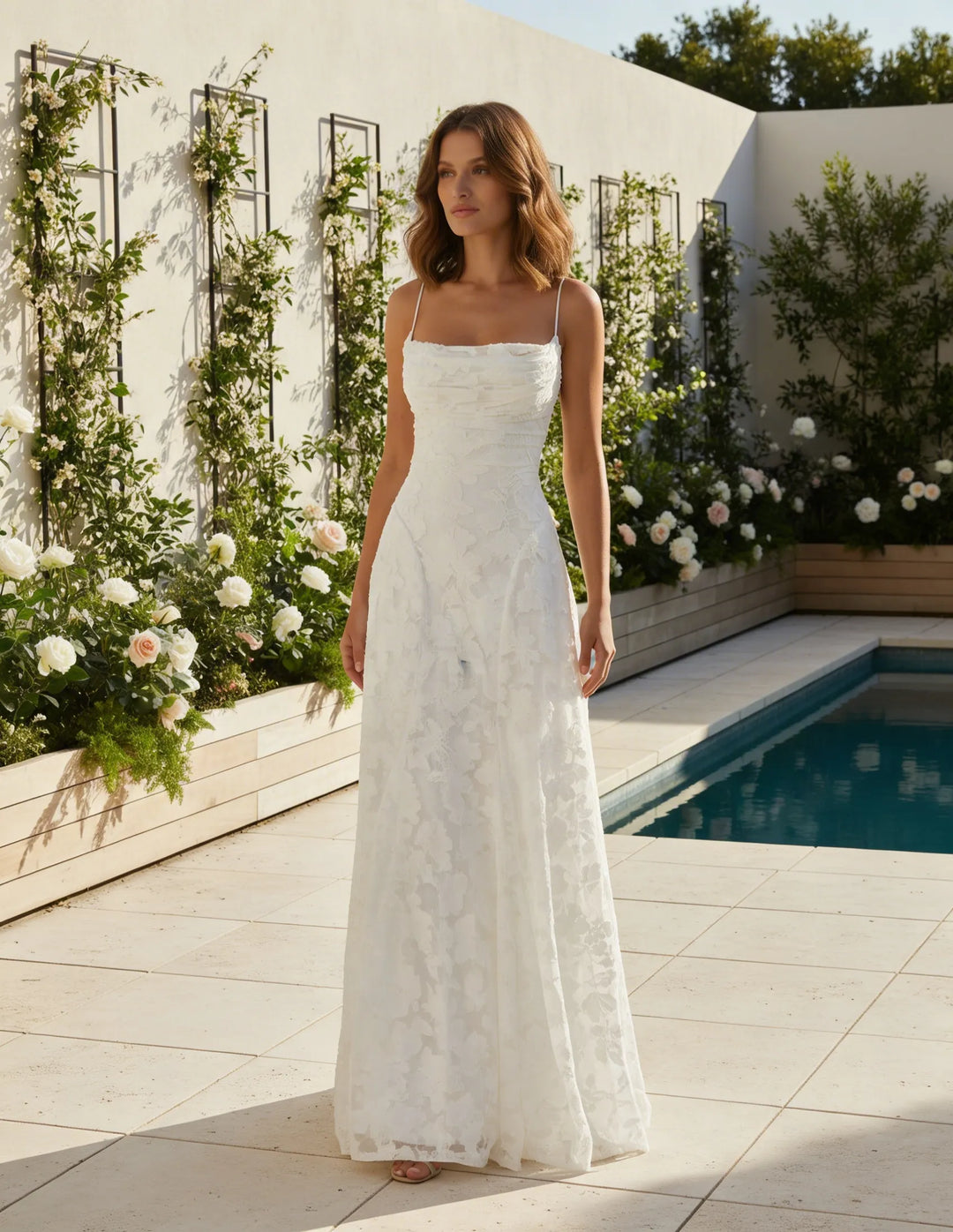 Elegant flowing floral dress for women, perfect for special occasions, wedding guests & evening parties.