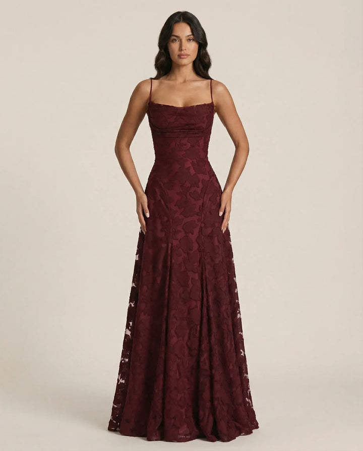 Flowing floral evening dress for women, an elegant choice for special occasions & summer garden parties.