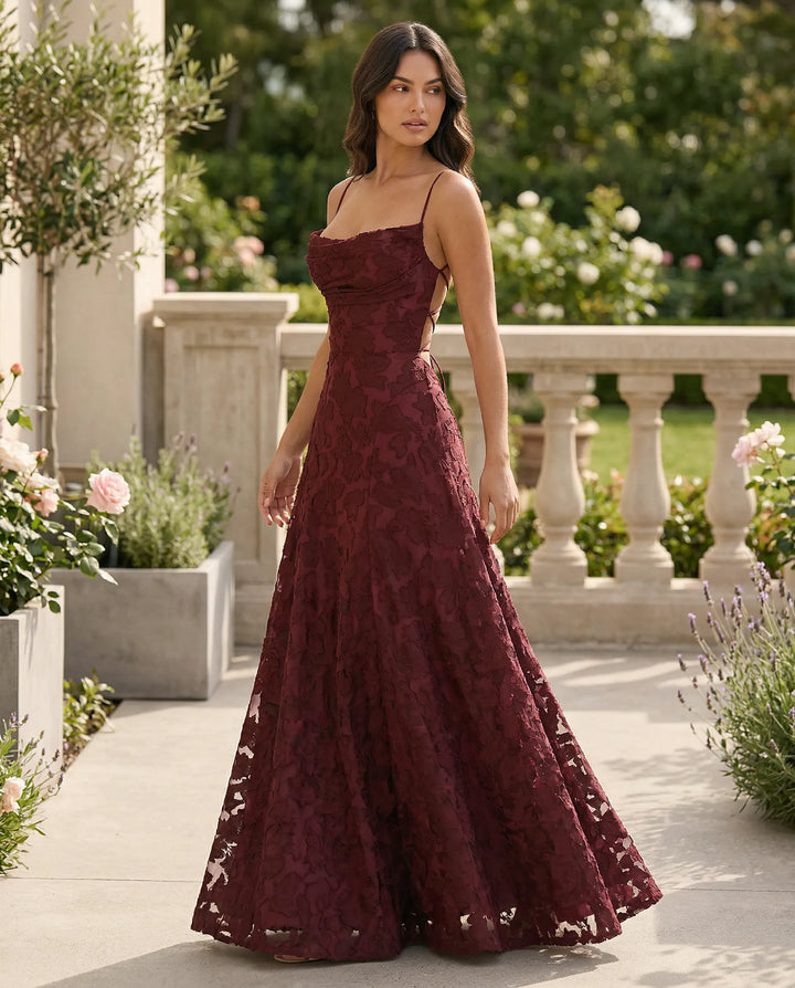 Women's elegant floral maxi dress with a feminine flowing design, perfect for spring events & parties.