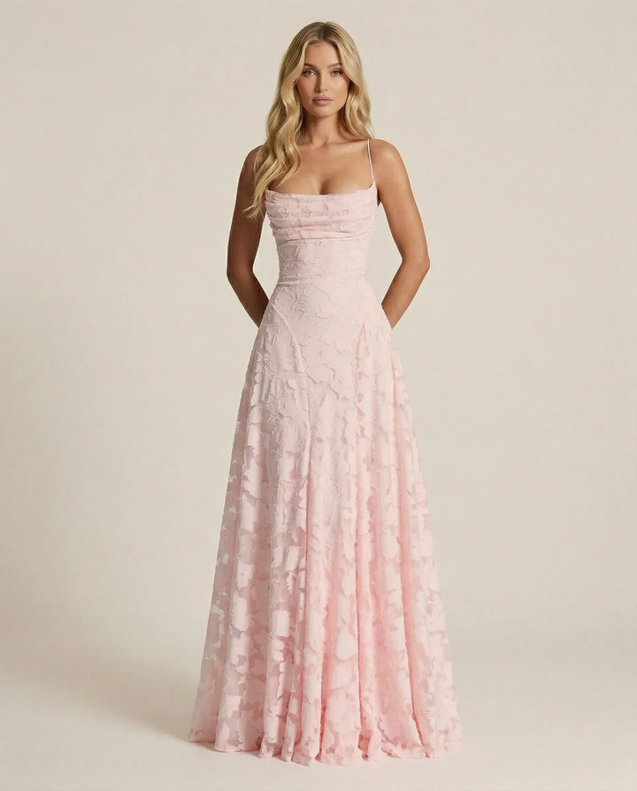 Formal floral maxi dress for women, elegant and feminine with a flowing fit, perfect for special occasions.
