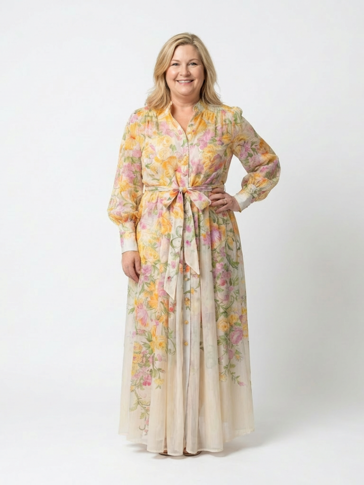 Ladies' elegant long sleeve floral maxi dress. Beautiful patterned design, a chic addition to any wardrobe.