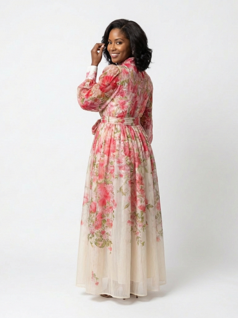Chic women's elegant floral long sleeve maxi dress, a versatile piece for spring fashion and special occasions.