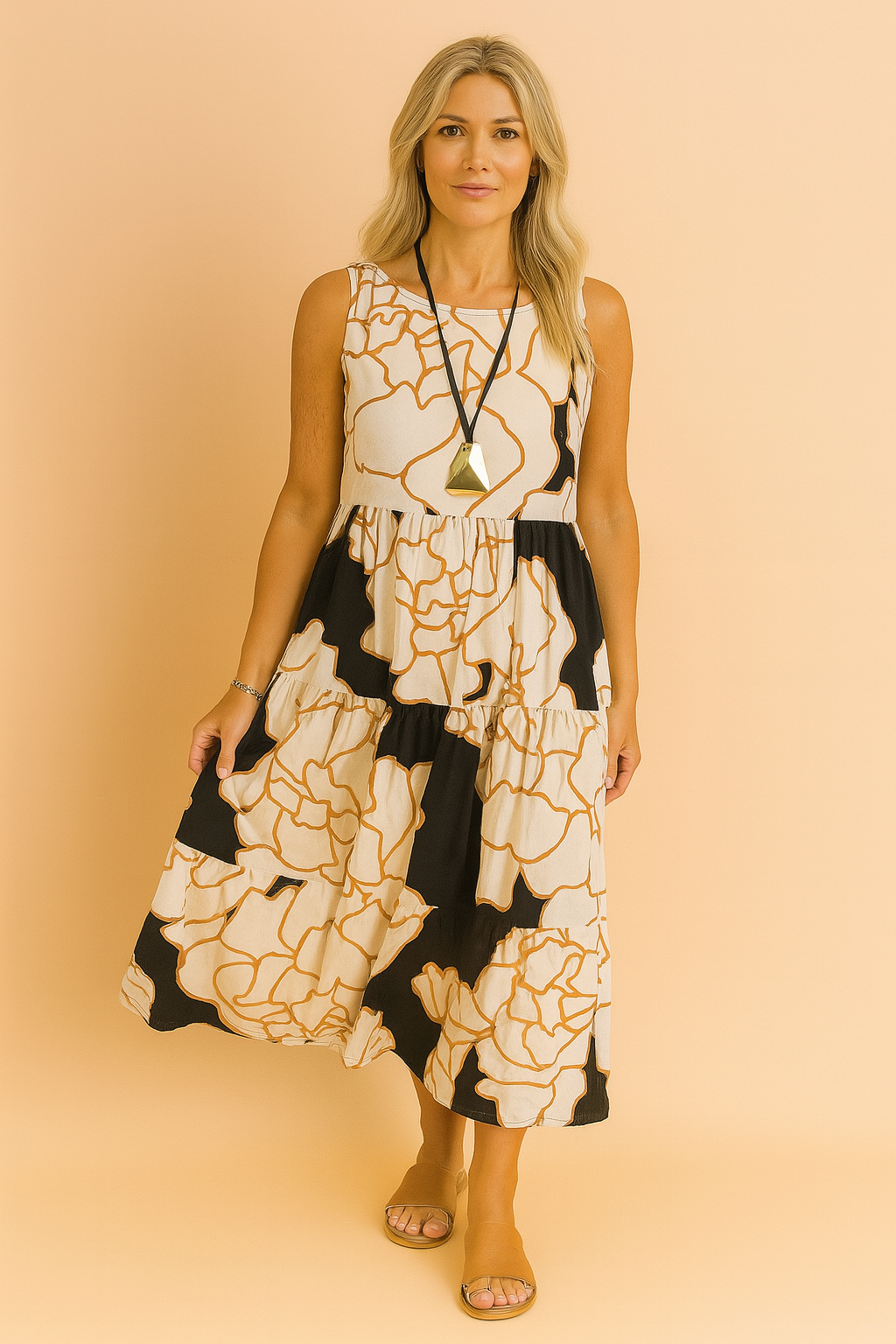 Elegant women's floral midi dress, perfect for summer parties & casual spring fashion.