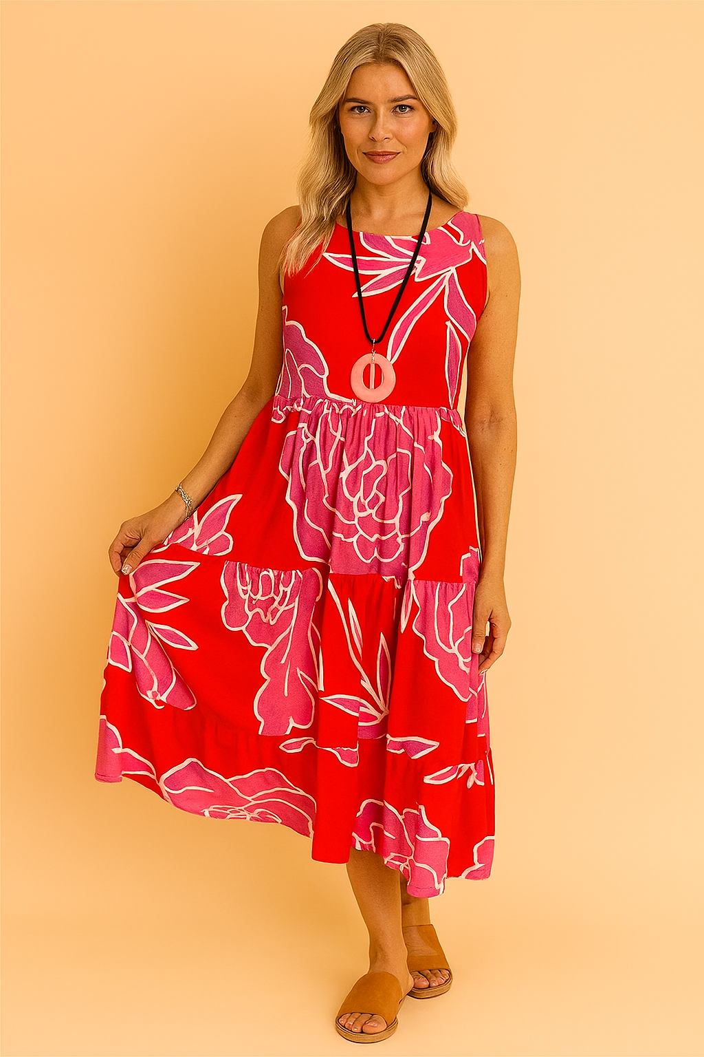 Spring fashion women's midi dress, featuring a chic floral print for summer parties.