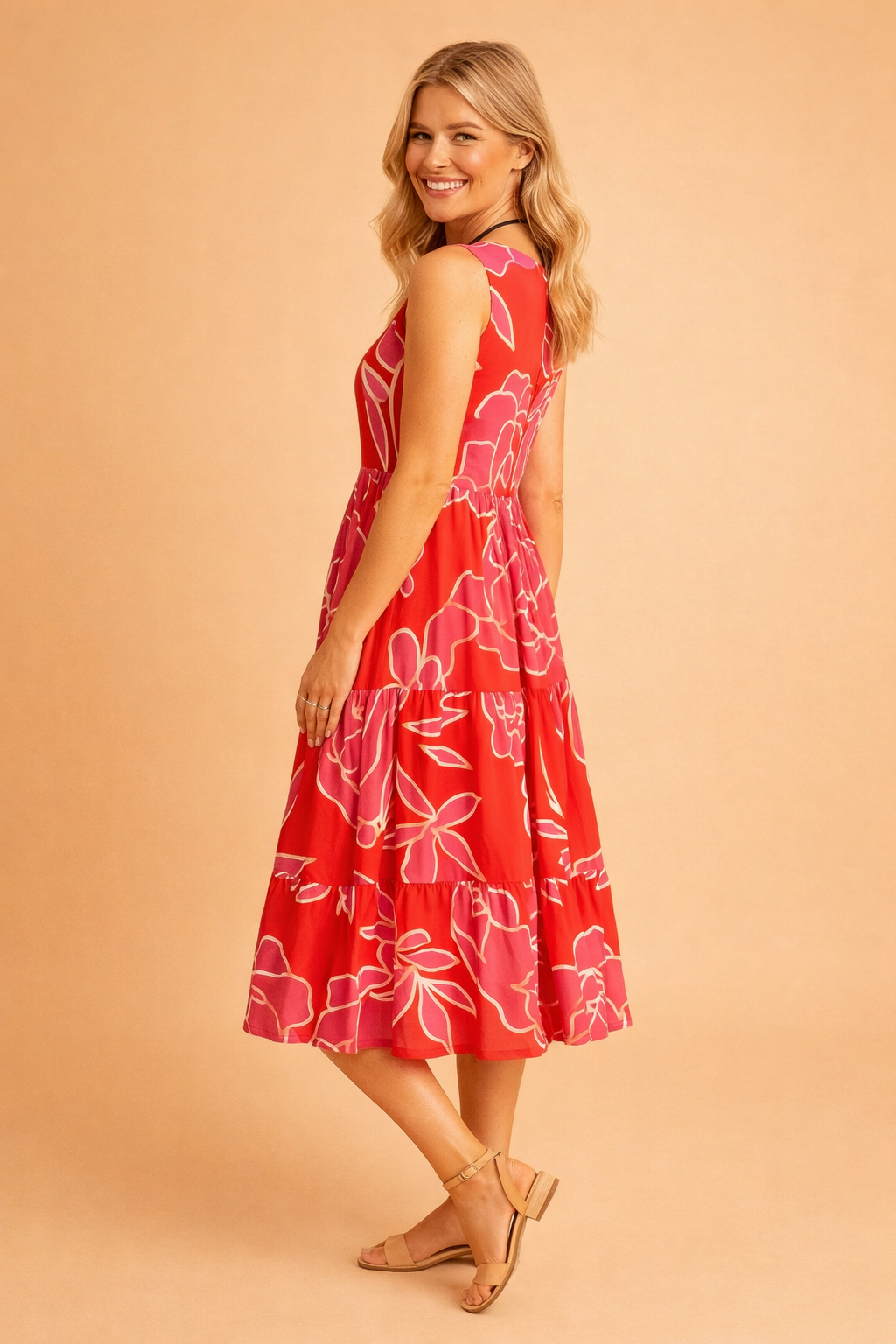 Elegant floral print midi dress for women, a versatile choice for summer parties and casual fashion.