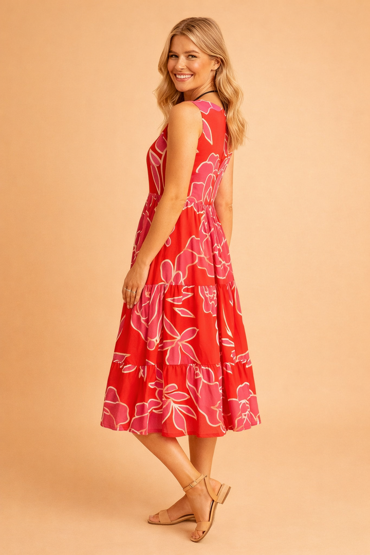 Elegant floral print midi dress for women, a versatile choice for summer parties and casual fashion.