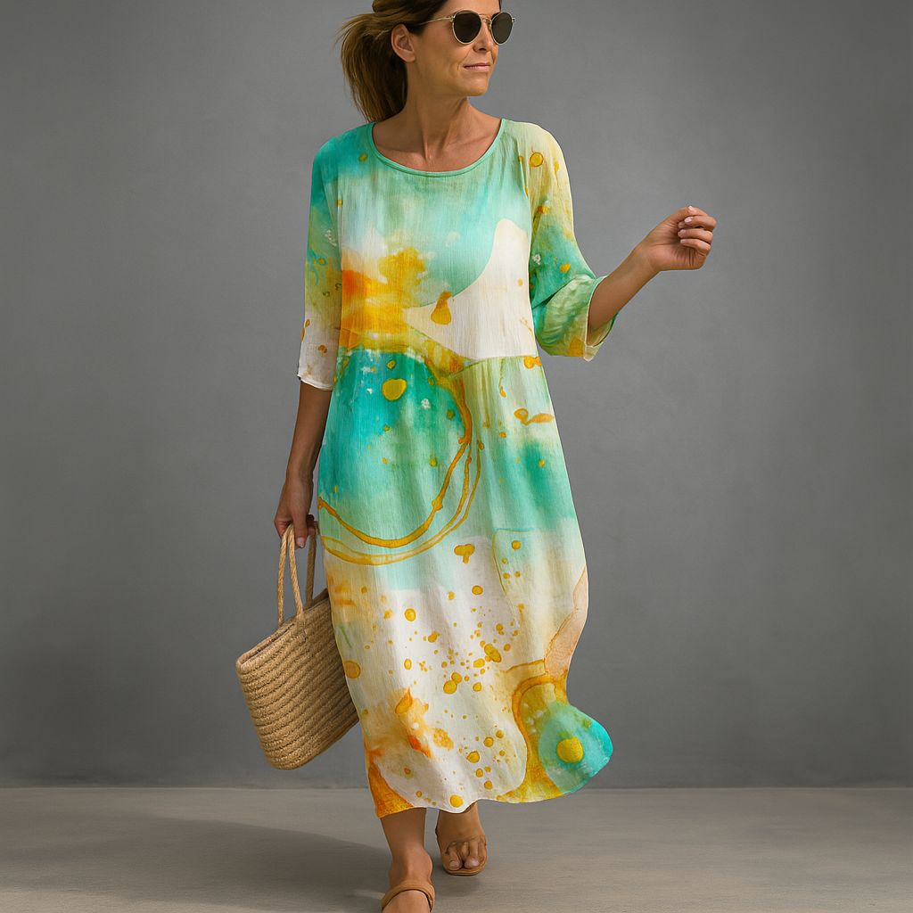 Stylish women's summer midi dress featuring a vibrant floral pattern and comfortable fit for casual or party wear.