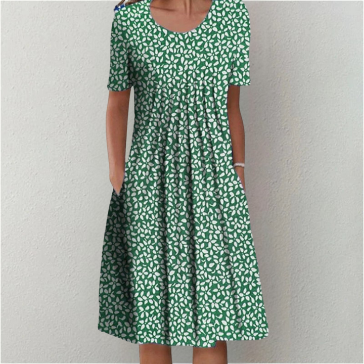 Elegant women's floral midi dress, a stunning piece with subtle polka dot details for sophisticated flair.