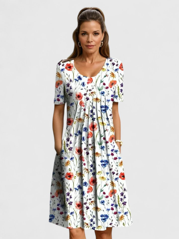 Feminine floral print summer midi dress for women, stylish and elegant for any occasion.