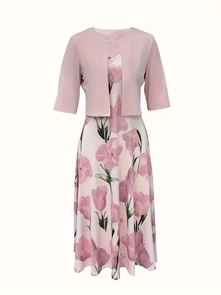 Beautiful pink floral maxi dress for women. An elegant summer dress, ideal for parties and special occasion wear.
