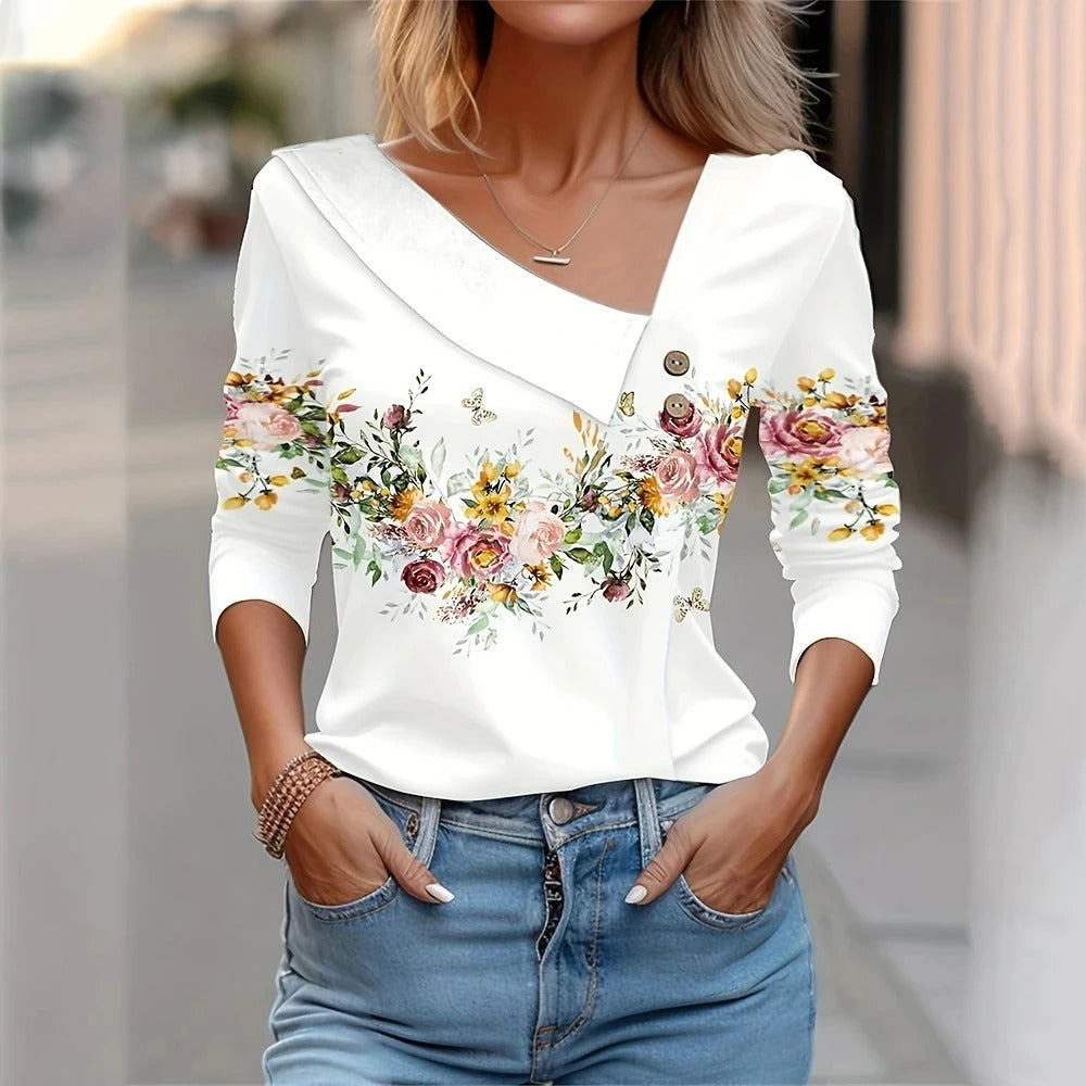 Elegant women's floral print long sleeve blouse. Perfect for spring & summer, offering style & comfort.