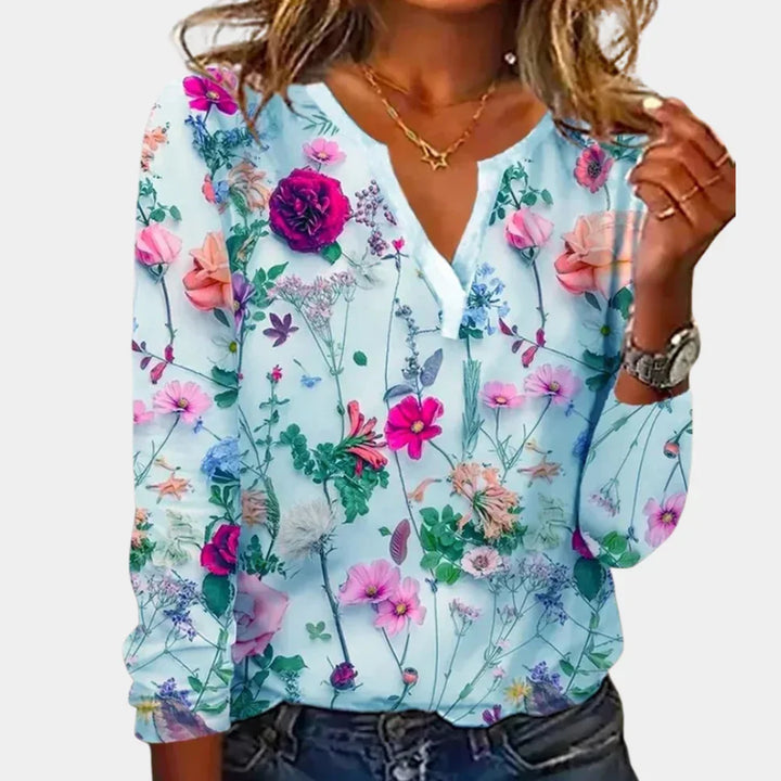 New women's elegant floral print casual blouse. Versatile long sleeve top for spring, summer, and everyday chic.