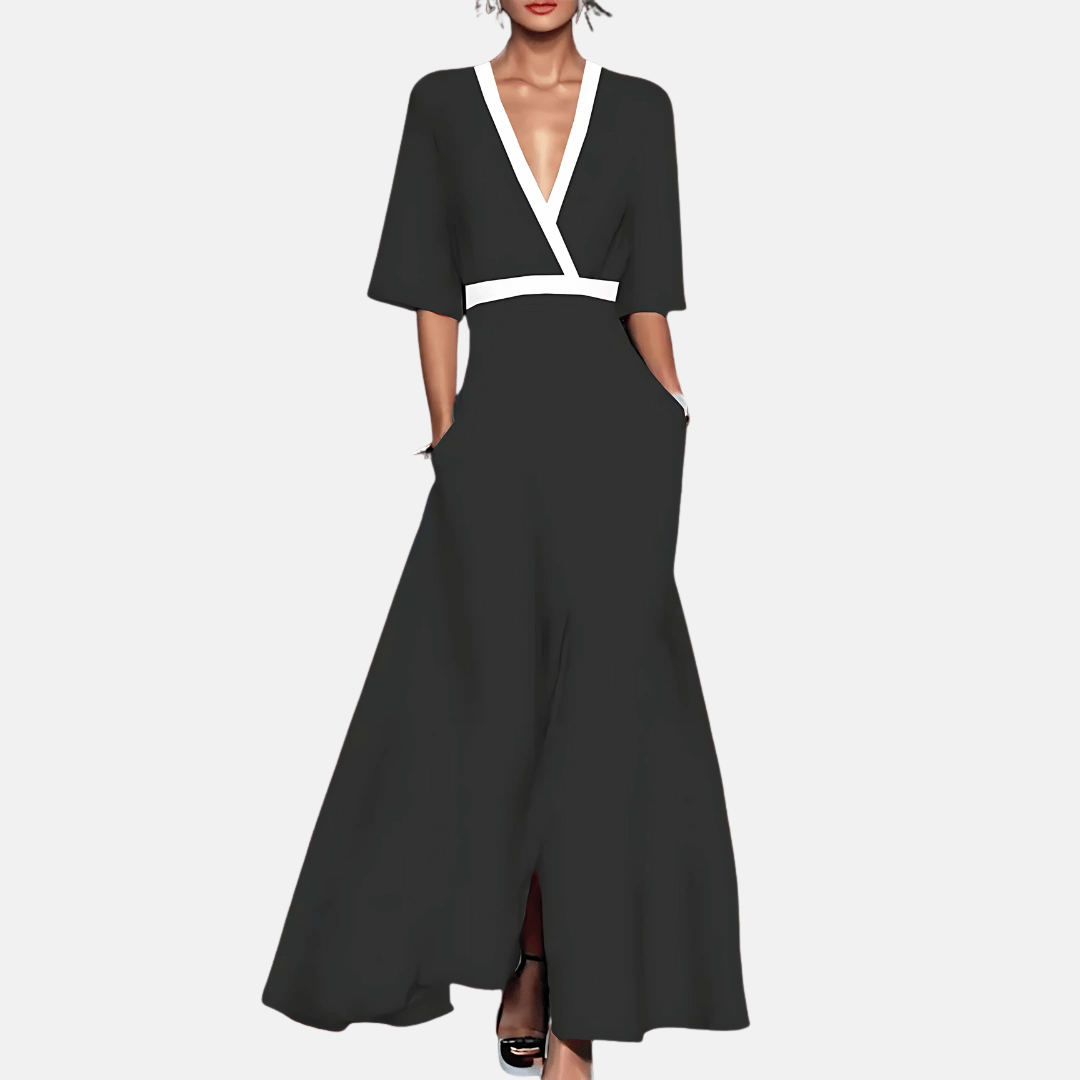 Comfortable V-neck A-line floral maxi dress for women, ideal for spring fashion, parties, or summer events.
