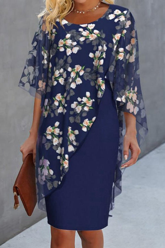 New women's elegant floral print midi dress with a timeless design, ideal for spring & summer fashion.