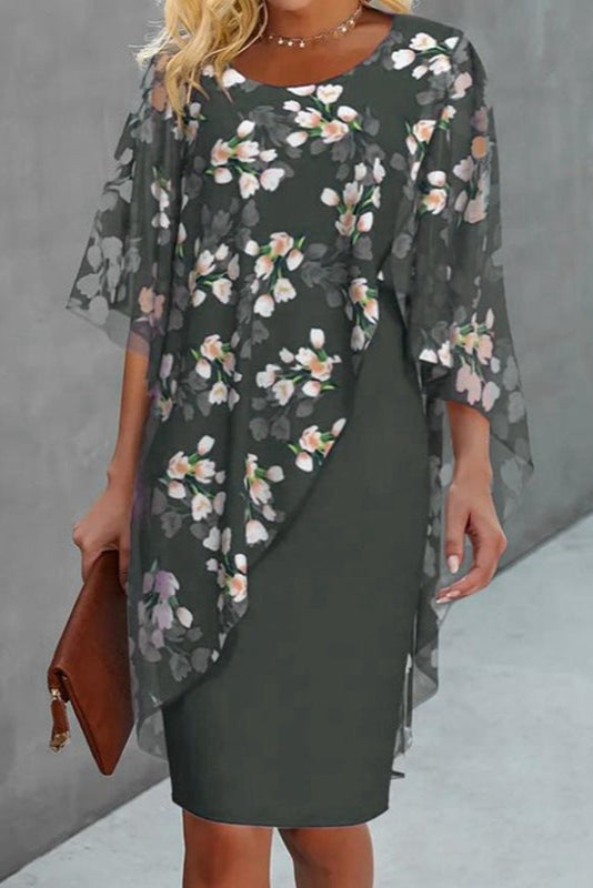 Vibrant floral print women's midi dress. Elegant and versatile for spring fashion, summer parties, or casual wear.