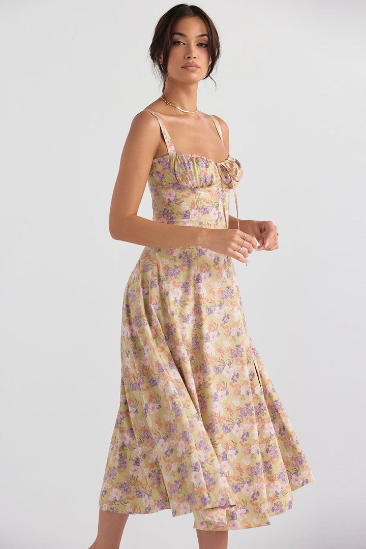 Graceful floral print midi dress for women, perfect for elegant spring and summer fashion.